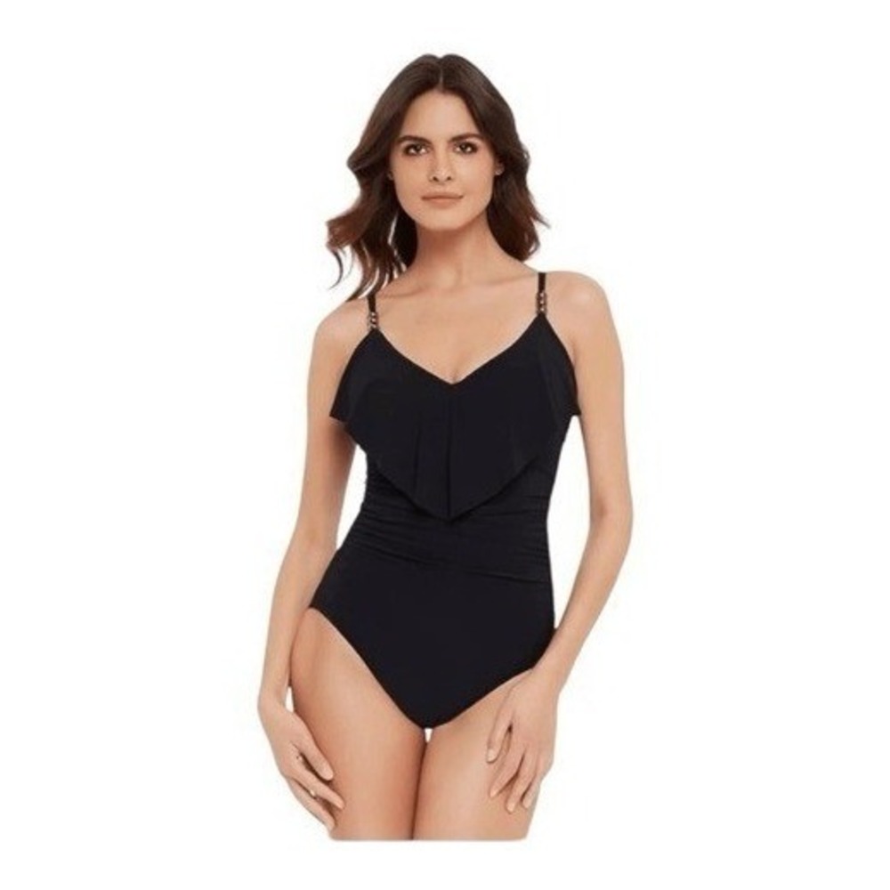 MagicSuit Isabel Tummy Control Ruffle Front One Piece Swimsuit Black Soft Cup Sw